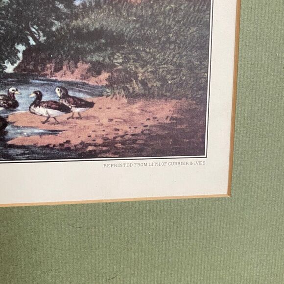 VTG Green Matted CURRIER & IVES Print Calendar Topper Mill River Scenery 1958 - Picture 3 of 7